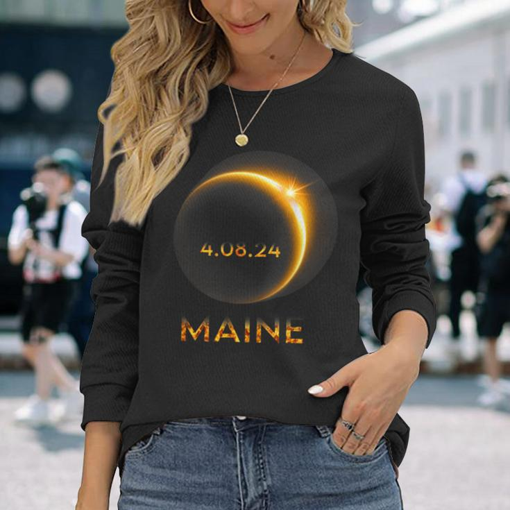 America Total Solar Eclipse 2024 Maine 04 08 24 Usa Long Sleeve T-Shirt Gifts for Her
