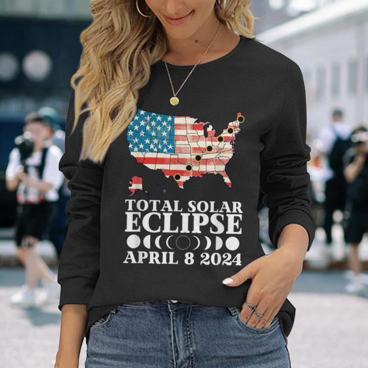 America Totality Total Solar Eclipse April 8 2024 Usa Map Long Sleeve T-Shirt Gifts for Her