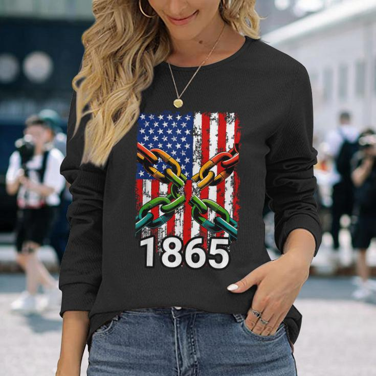 American Flag 1865 Broken Chain Junenth Long Sleeve T-Shirt Gifts for Her