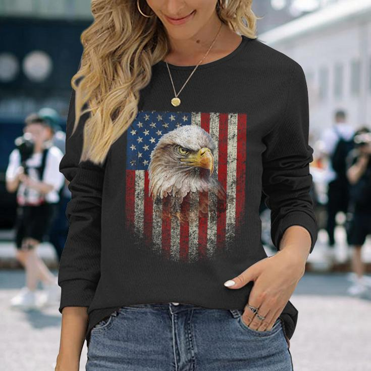 American Flag Bald Eagle Patriotic Red White Blue Long Sleeve T-Shirt Gifts for Her