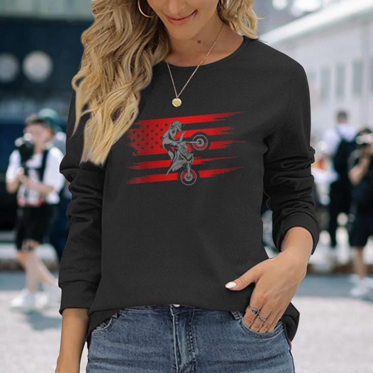 American Flag Motocross Apparel Motocross Dirt Bike Long Sleeve T-Shirt Gifts for Her