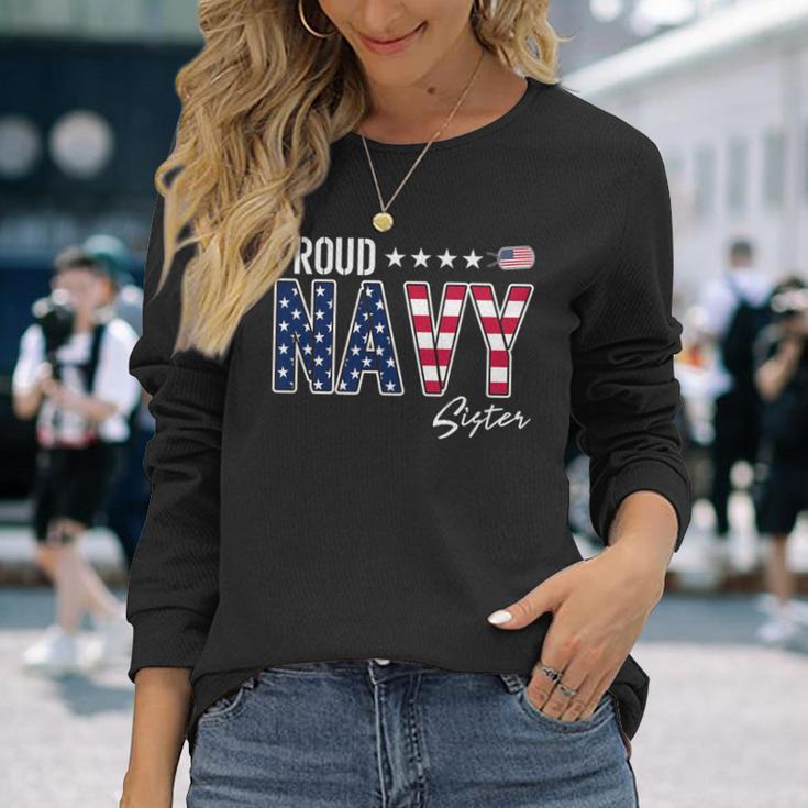 American Flag Proud Navy Sister Long Sleeve T-Shirt Gifts for Her