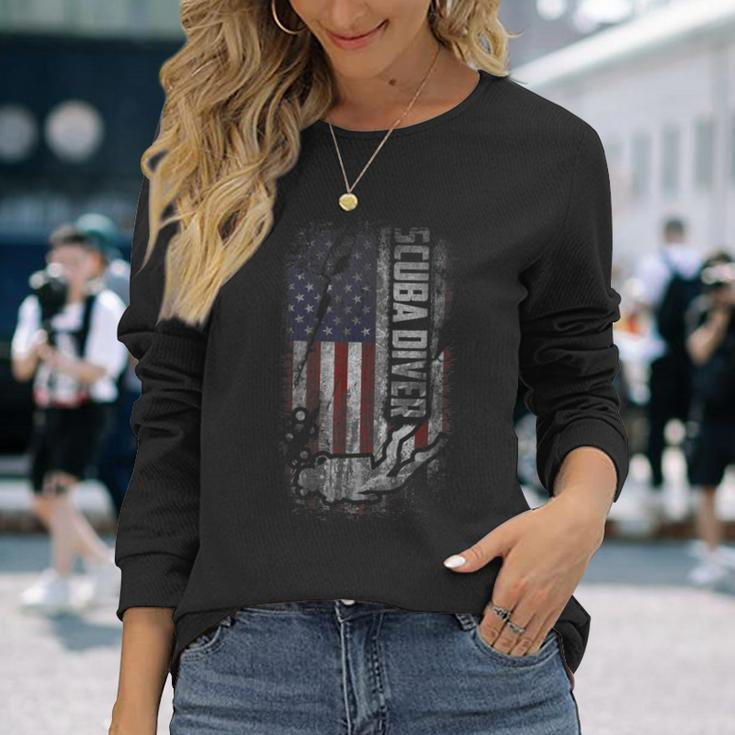 American Scuba Diving Patriot Usa Flag Scuba Diver Long Sleeve T-Shirt Gifts for Her
