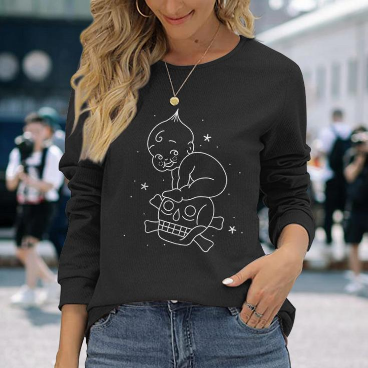 American Traditional Kewpie Doll And Skull Outline Tattoo Long Sleeve T-Shirt Gifts for Her