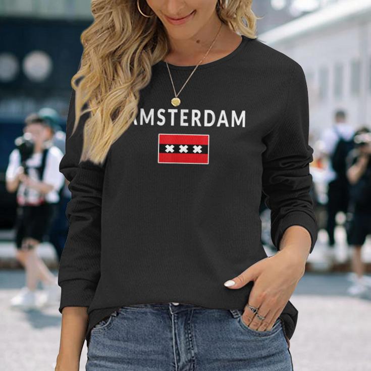 Amsterdam Netherlands Flag Souvenir Long Sleeve T-Shirt Gifts for Her