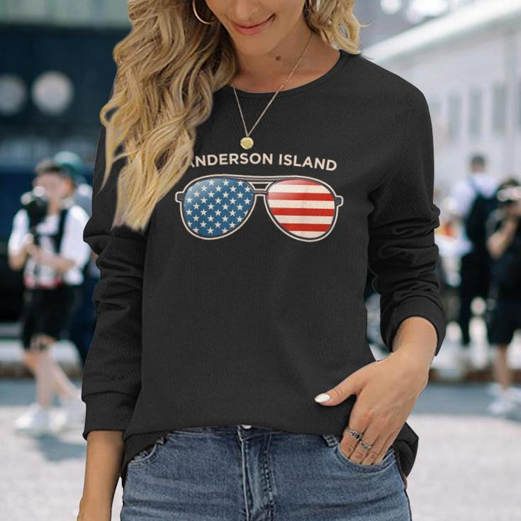 Anderson Island Wa Vintage Us Flag Sunglasses Long Sleeve T-Shirt Gifts for Her