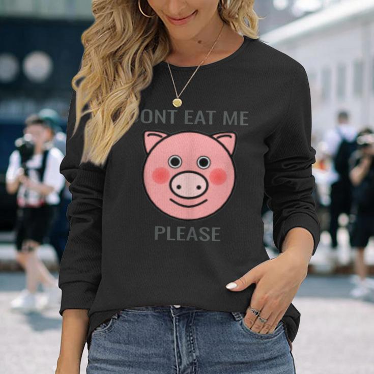 Animal Lover Distressed Text Don't Eat Me Pig Long Sleeve T-Shirt Gifts for Her