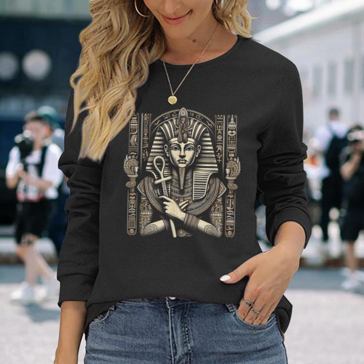 Antiker Ägyptischer Pharao Mit Ankh Und Kopfschmuck Langarmshirts Geschenke für Sie