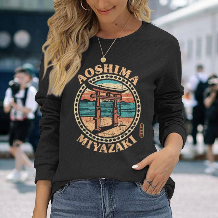 Aoshima Miyazaki Japan Surfen Aoshima Schrein Japanischer Kanji Langarmshirts Geschenke für Sie