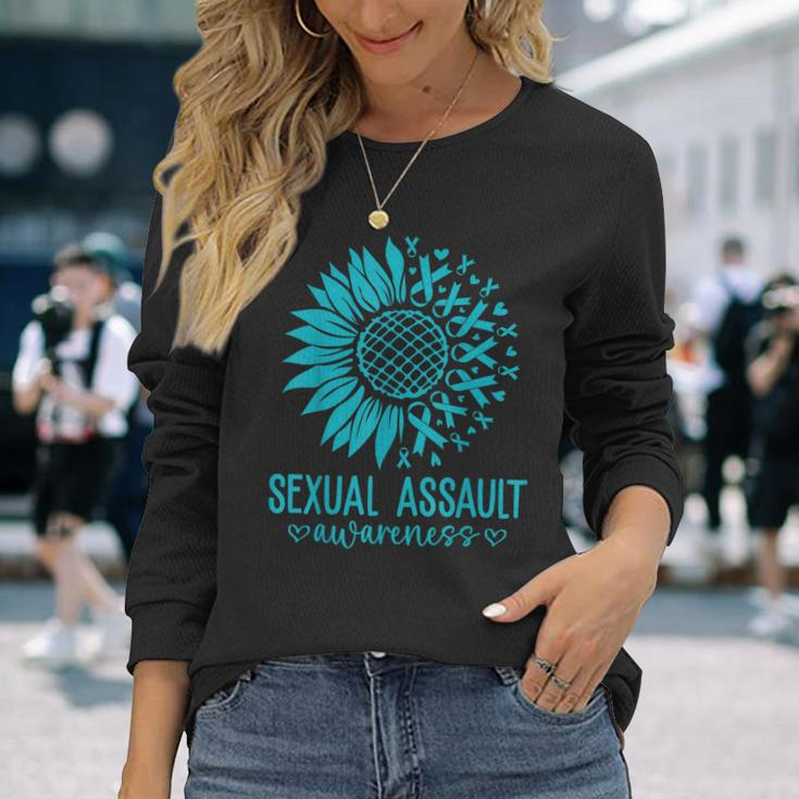 In April We Wear Teal Sexual Assault Awareness Month Long Sleeve T-Shirt Gifts for Her