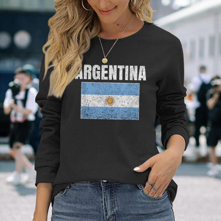 Argentinian Flag Vintage Argentina Map Country Long Sleeve T-Shirt Gifts for Her