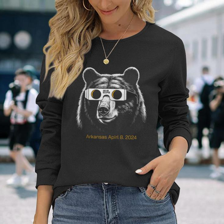 Arkansas April 8 Total Solar Eclipse 2024 Bear Fan Long Sleeve T-Shirt Gifts for Her