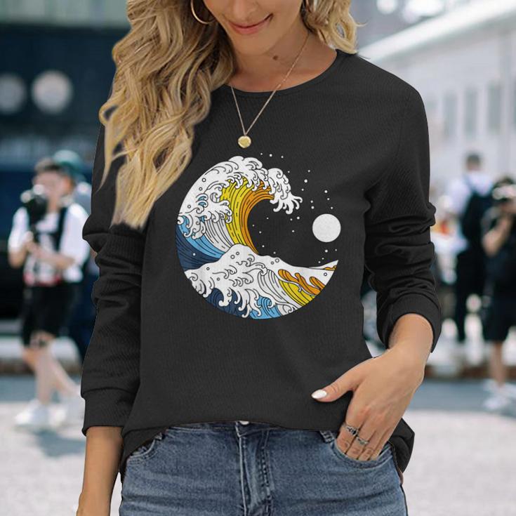 Aroace Pride Aro Ace Aromantic Asexual Flag Japan Great Wave Long Sleeve T-Shirt Gifts for Her