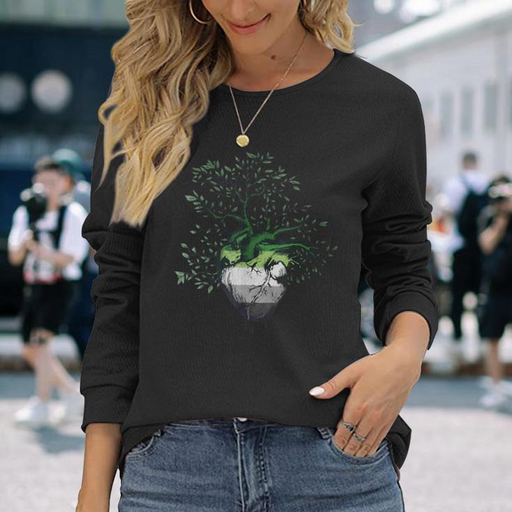 Aromantic Heart Tree Of Life Lgbt Asexual Ace With Aro Flag Long Sleeve T-Shirt Gifts for Her