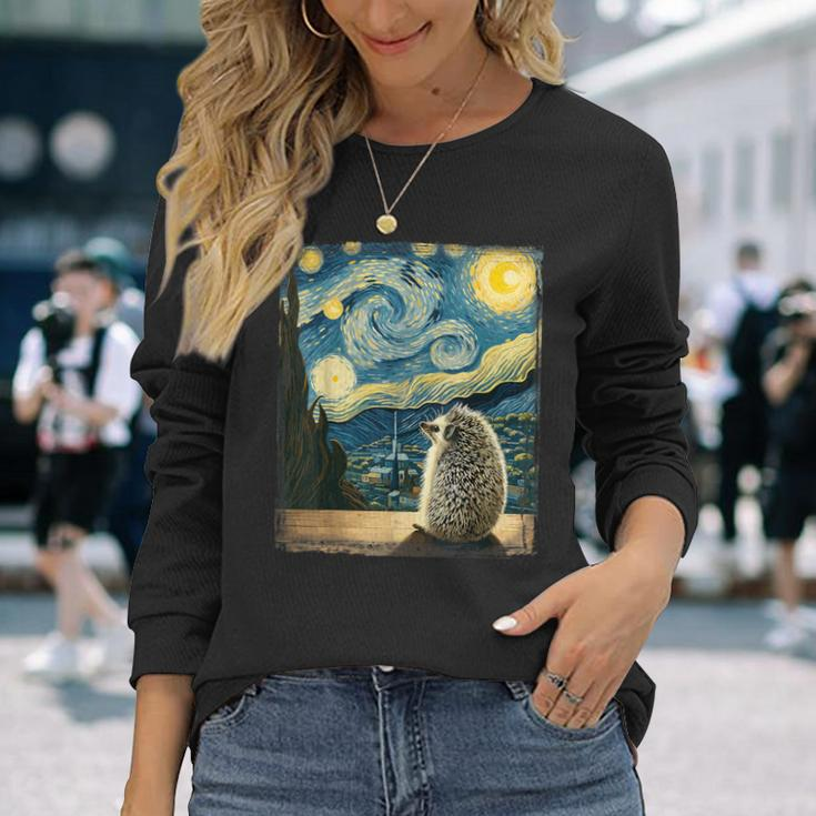 Artistic Hedgehog Van Gogh Style Starry Night Hedgehog Long Sleeve T-Shirt Gifts for Her