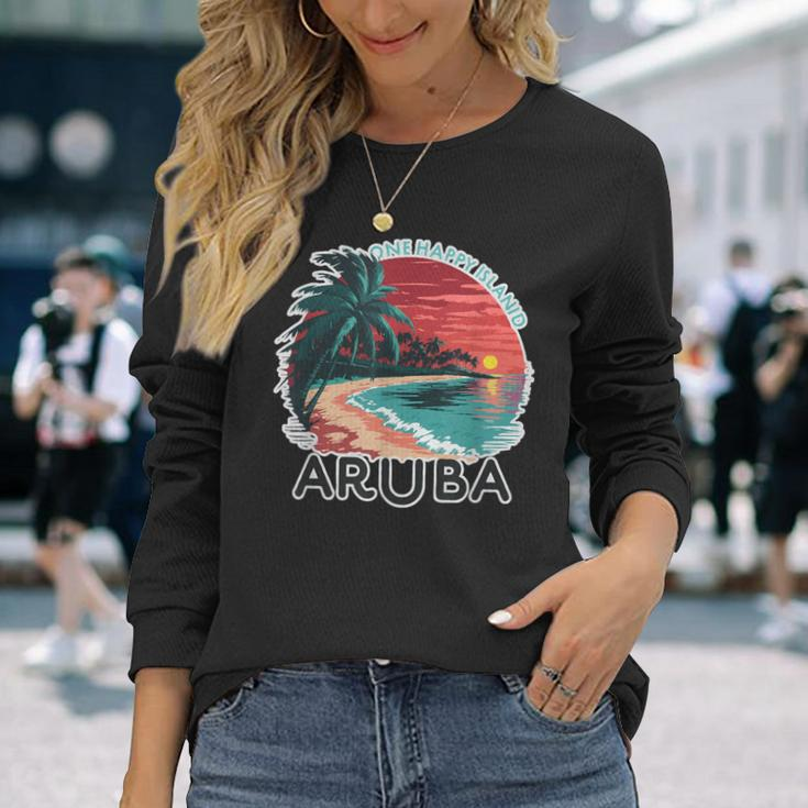 Aruba's One Happy Island Beautiful Sunset Beach Long Sleeve T-Shirt Gifts for Her