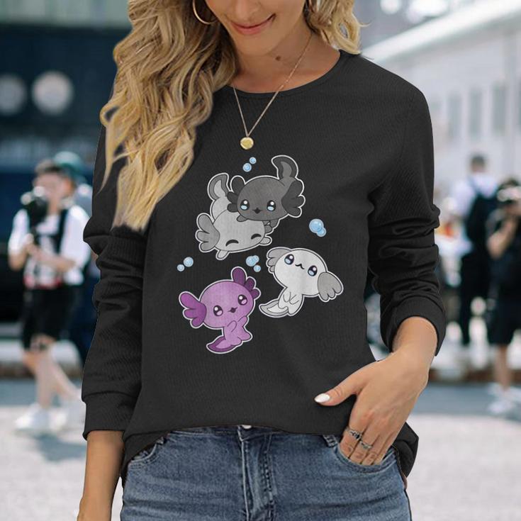 Asexual Axolotl Lgbt Demisexual Ace Pride Flag Pet Aquarium Long Sleeve T-Shirt Gifts for Her