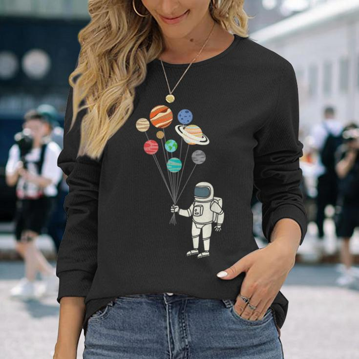 Astronaut Planets Balloons Solar Space Birthday Party Long Sleeve T-Shirt Gifts for Her