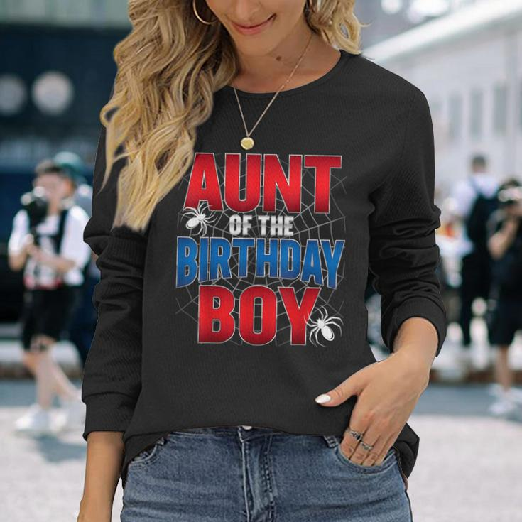 Aunt Of The Birthday Boy Costume Spider Web Birthday Party Long Sleeve T-Shirt Gifts for Her