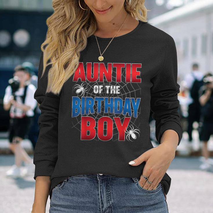 Auntie Of The Birthday Boy Costume Spider Web Birthday Party Long Sleeve T-Shirt Gifts for Her