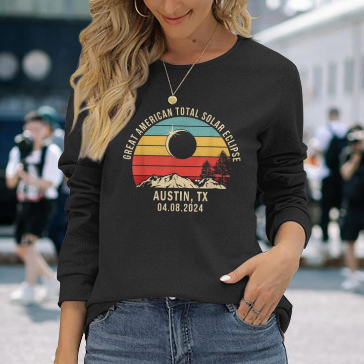 Austin Tx Texas Total Solar Eclipse 2024 Long Sleeve T-Shirt Gifts for Her