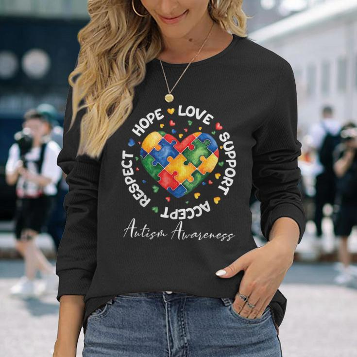 Autism Awareness Love Heart Puzzle Pieces Long Sleeve T-Shirt Gifts for Her