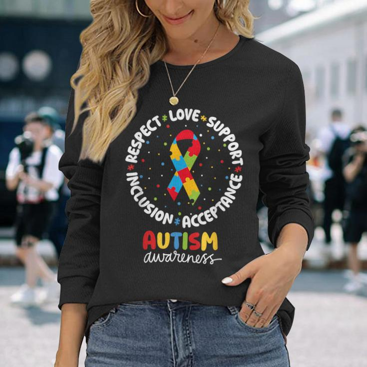Autism Awareness Respect Love Support Acceptance Inclusion Long Sleeve T-Shirt Gifts for Her