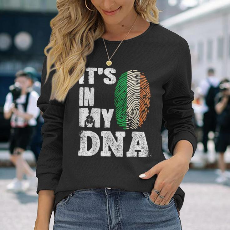 Awesome Ireland It's In My Dna Irish Flag Clover St Paddy's Long Sleeve T-Shirt Gifts for Her