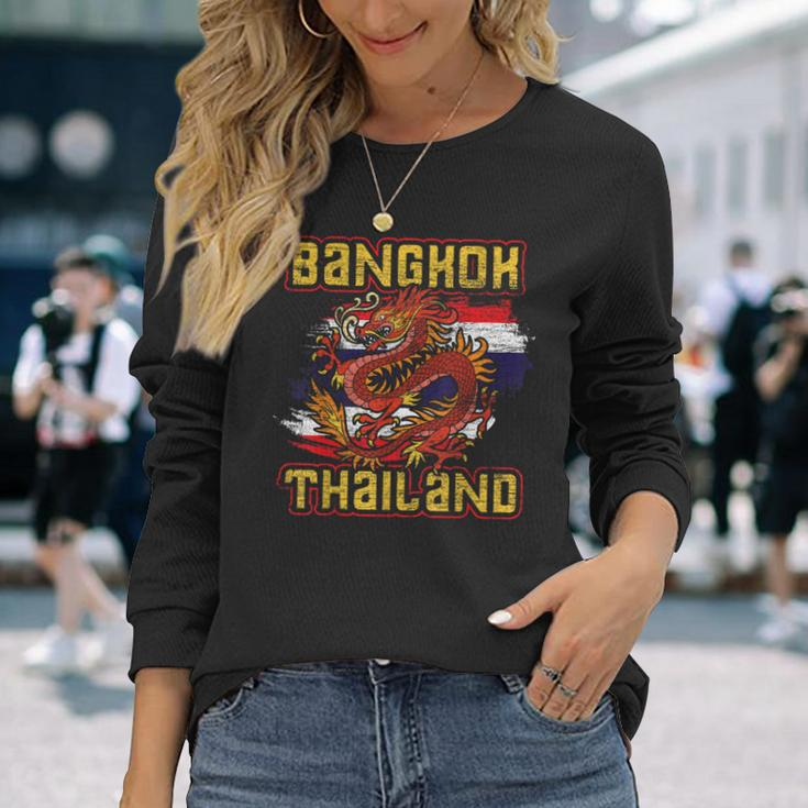 Bangkok Dragon Thai Food Thai Flag Langarmshirts Geschenke für Sie