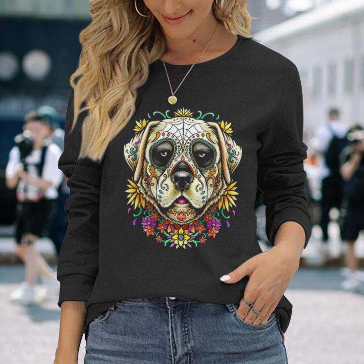 Bdaz Labrador Lab Dog Sugar Skull Day Of The Dead Long Sleeve T-Shirt Gifts for Her