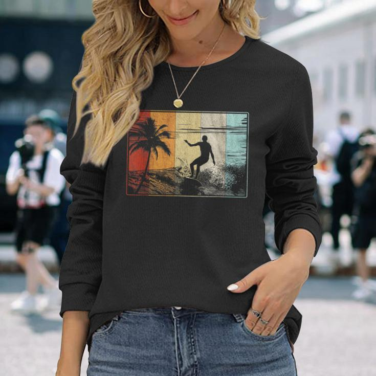 Beach Surfing Surfboard Vintage Retro Surfboarder Surfer Long Sleeve T-Shirt Gifts for Her