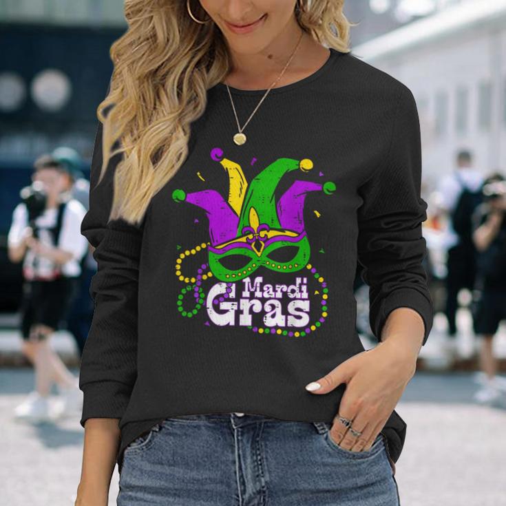 Beads Mask Feathers 2024 Mardi Gras For Girls Women Long Sleeve T-Shirt Gifts for Her