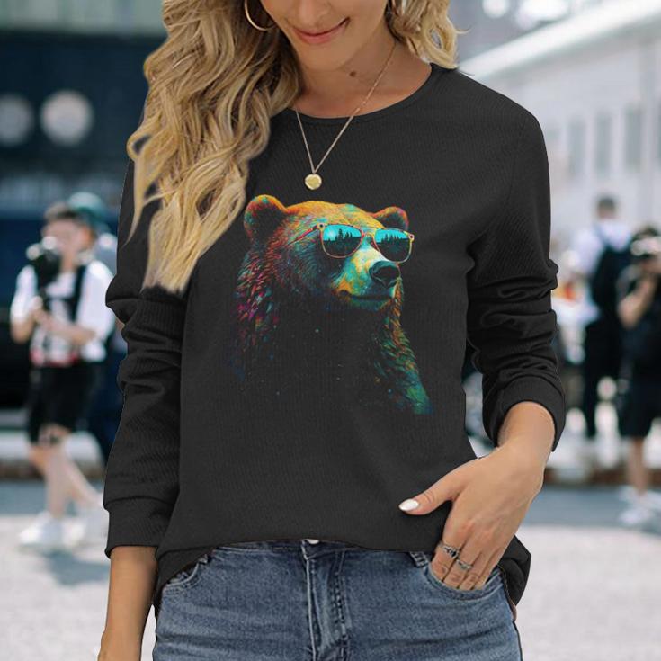 Bear Sunglasses Animal Colourful Forest Animals Bear Long Sleeve T-Shirt Gifts for Her