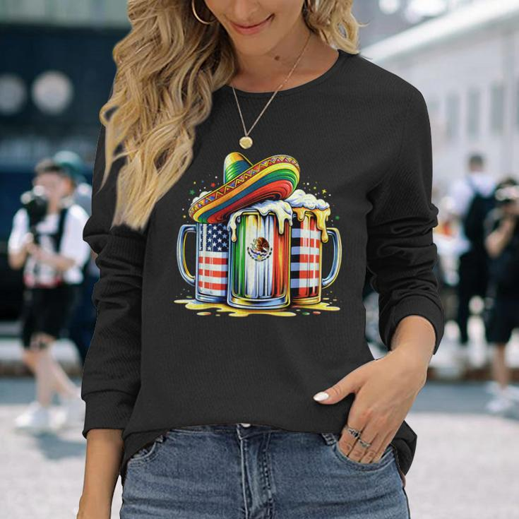 Beer Mexican Usa Flag Cinco De Mayo Drinking Party Women Long Sleeve T-Shirt Gifts for Her