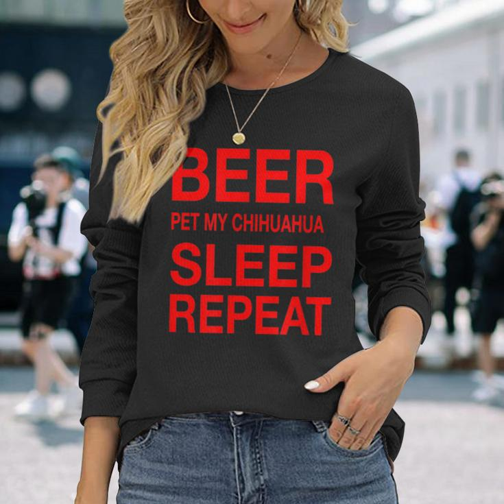 Beer Pet Chihuahua Sleep Repeat Red CDogLove Long Sleeve T-Shirt Gifts for Her