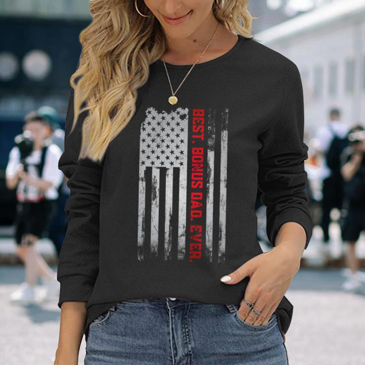 Best Bonus Dad Ever Amerikanische Usa-Flaggeatertagsgeschenk Papa Langarmshirts Geschenke für Sie