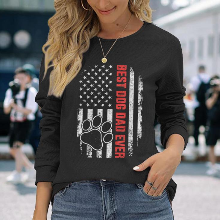 Best Dog Dad Ever Us American Flag For Fathers Day Birthday Long Sleeve T-Shirt Gifts for Her