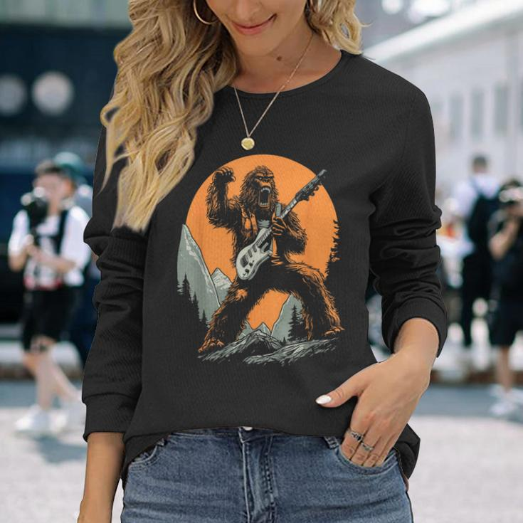 Bigfoot Playing Electric Guitar Sasquatch Rocker Long Sleeve T-Shirt Gifts for Her