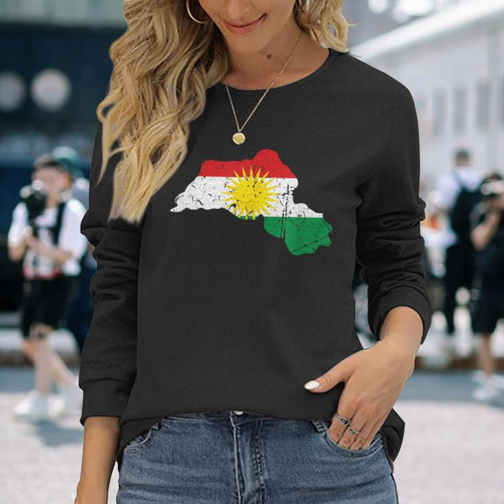 Her Biji Kurdistan Kurden With Kurdistan Flag Langarmshirts Geschenke für Sie