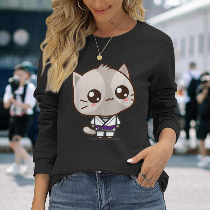 Bjj Brazilian Jiu Jitsu Purple Belt Kawaii Cat Long Sleeve T-Shirt Gifts for Her
