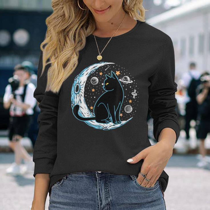 Black Cat Crescent Sailor-Moon Phases Astrology Pet Lover Long Sleeve T-Shirt Gifts for Her