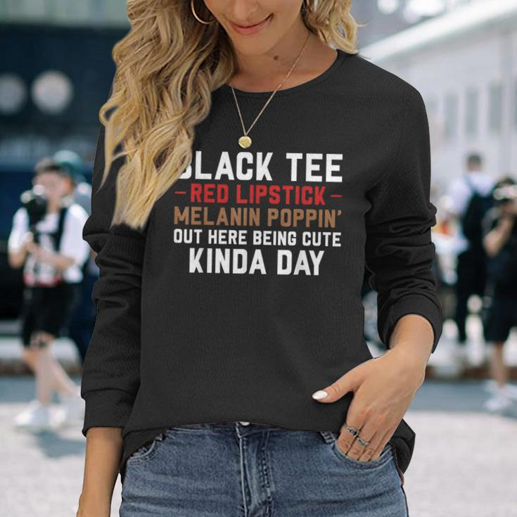 Black Red Lipstick Melanin Brown Skin Black History Long Sleeve T-Shirt Gifts for Her
