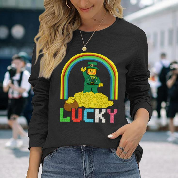 Block Brick Building Figure St Patrick's Day Master Builder Long Sleeve T-Shirt Gifts for Her
