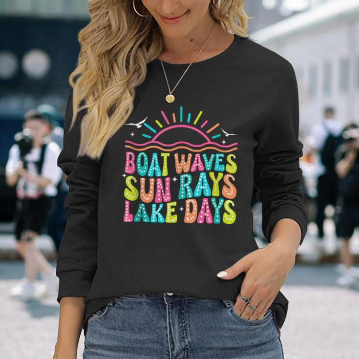 Boat Waves Sun Rays Lake Days Lake Life Summer Lake Long Sleeve T-Shirt Gifts for Her