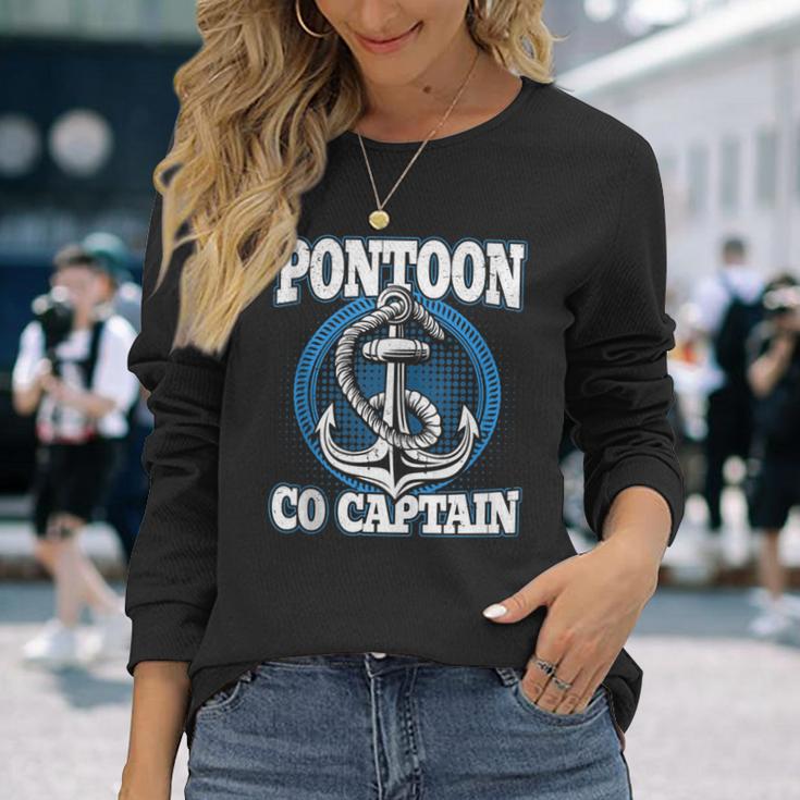 Boating Pontoon Co Captain Son Boy Kid Dad Grandpa Boat Long Sleeve T-Shirt Gifts for Her