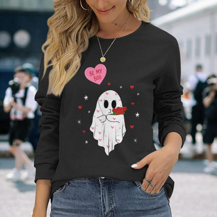 Be My Boo Valentine Ghost With Balloon Happy V Day Couple Long Sleeve T-Shirt Gifts for Her