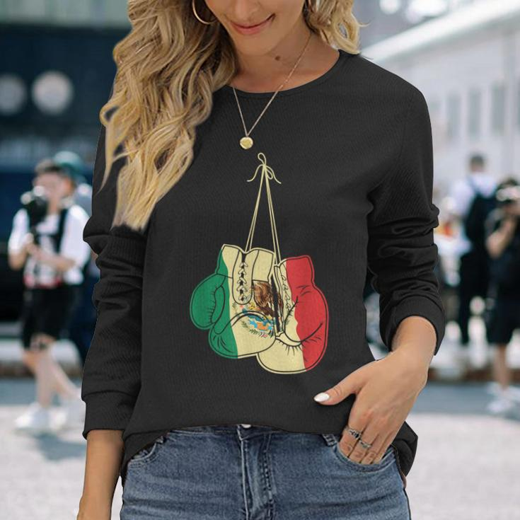 Boxing Gloves Mexican Flag Mexico Boxer Coach Long Sleeve T-Shirt Gifts for Her