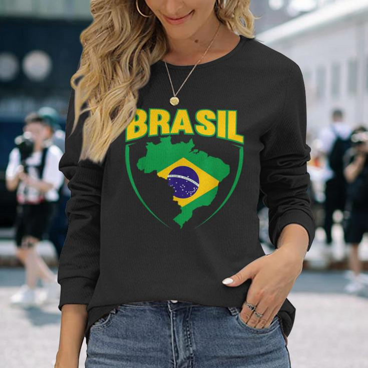 Brasil Sport Soccer Football Brazilian Flag Long Sleeve T-Shirt Gifts for Her