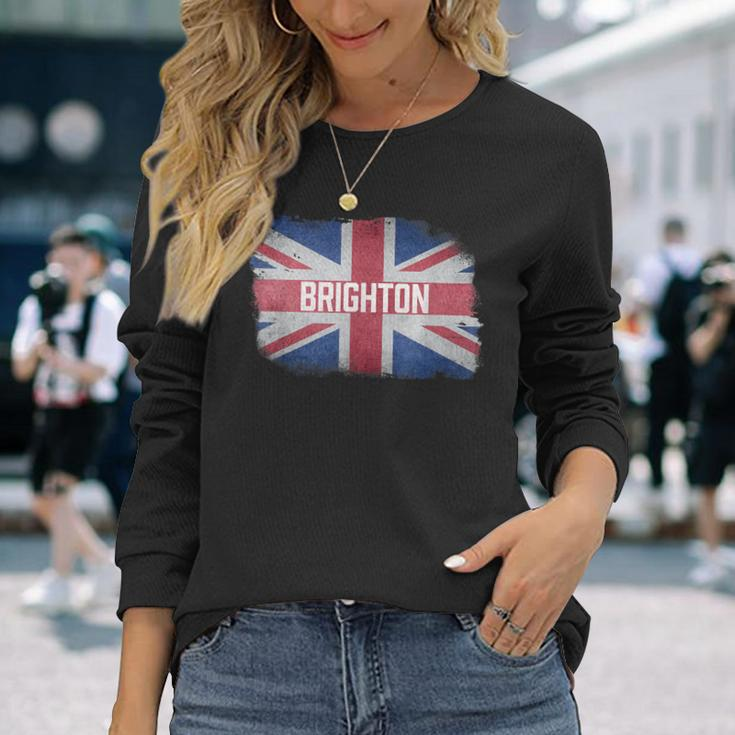 Brighton United Kingdom British Flag Vintage Uk Souvenir Long Sleeve T-Shirt Gifts for Her