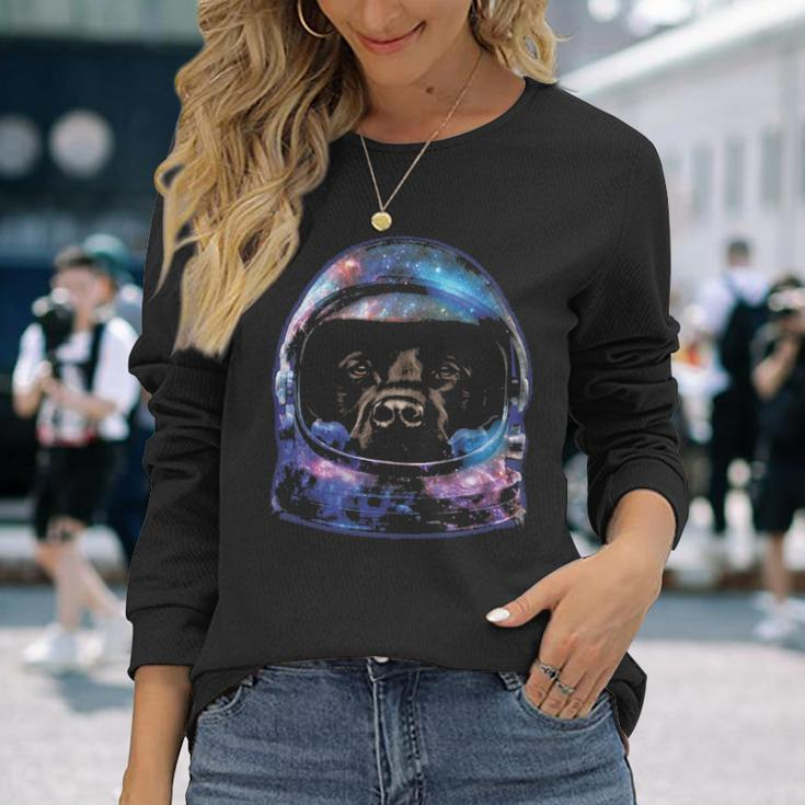Brown Labrador In Space Galaxy Astronaut Helmet Dog Long Sleeve T-Shirt Gifts for Her